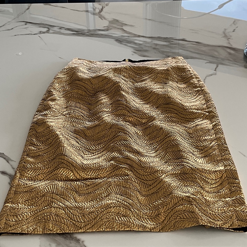 J. Crew Metallic Gold Textured Pencil Skirt